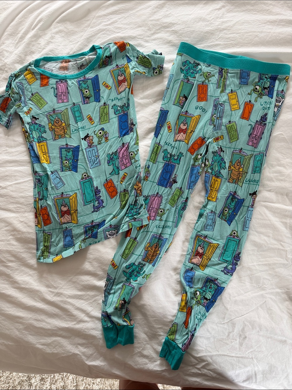 Kids' Disney Monster Inc Doorprint Pajama Set - Aqua